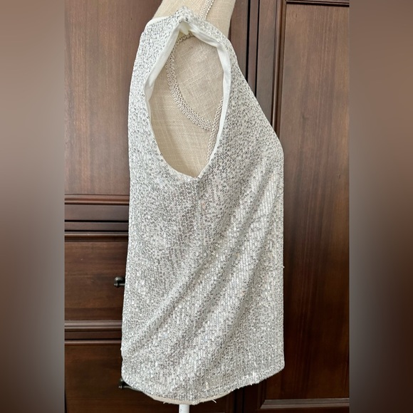 New White/silver Sequin Top with Shoulder Pads - Picture 7 of 10